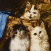Hand-Knotted Persian Pictorial Rug from Tabriz Depicting Three Kittens