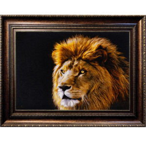 Hand-Knotted Persian Pictorial Rug from Tabriz Depicting Black Lion