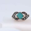 Bague en Argent Persan Faite Main Plaqué Rhodium pour Femme avec Turquoise de Neyshabur