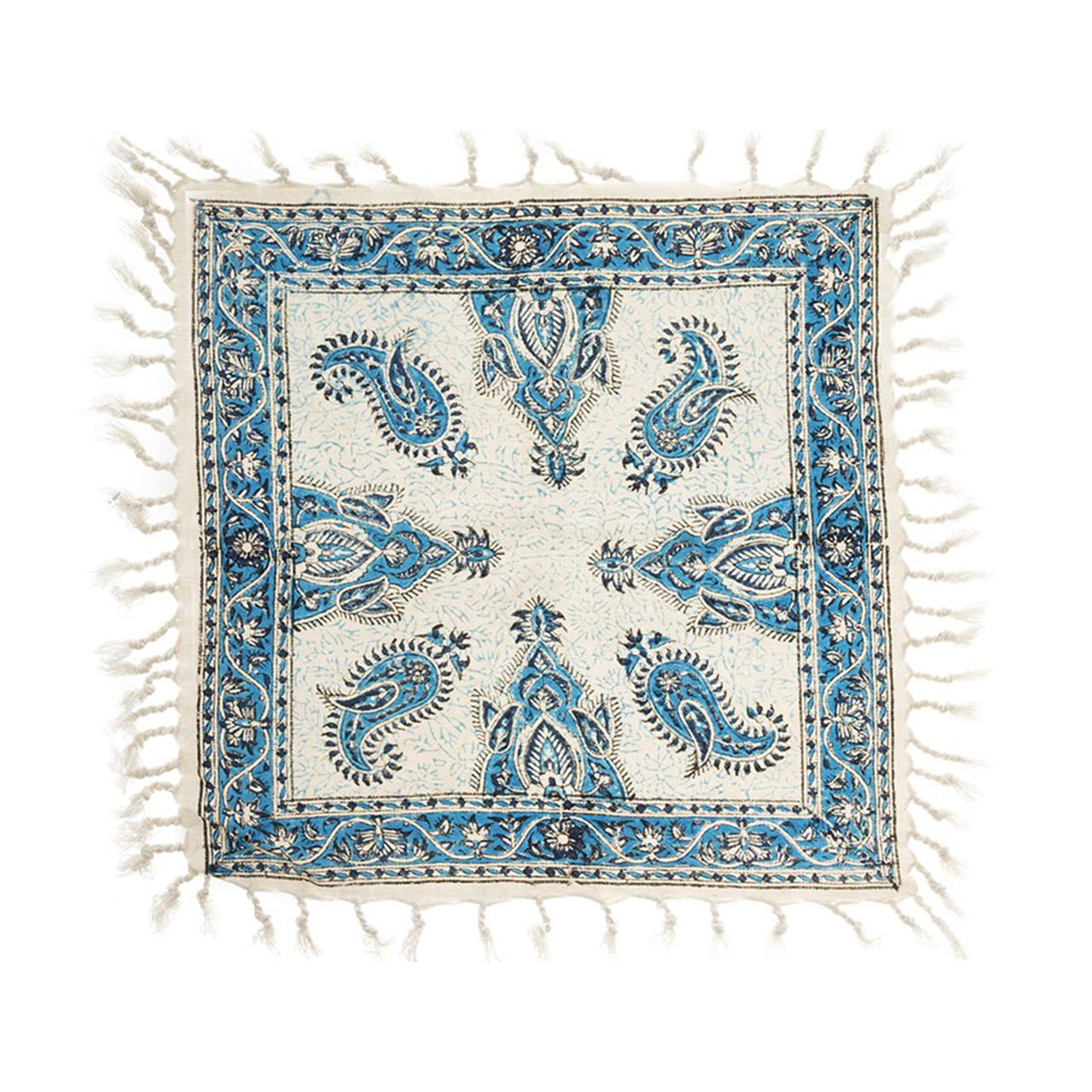 Nappe Persane : Imprimée au Bloc Traditionnel Kalamkari d'Ispahan - Modèle Bleu