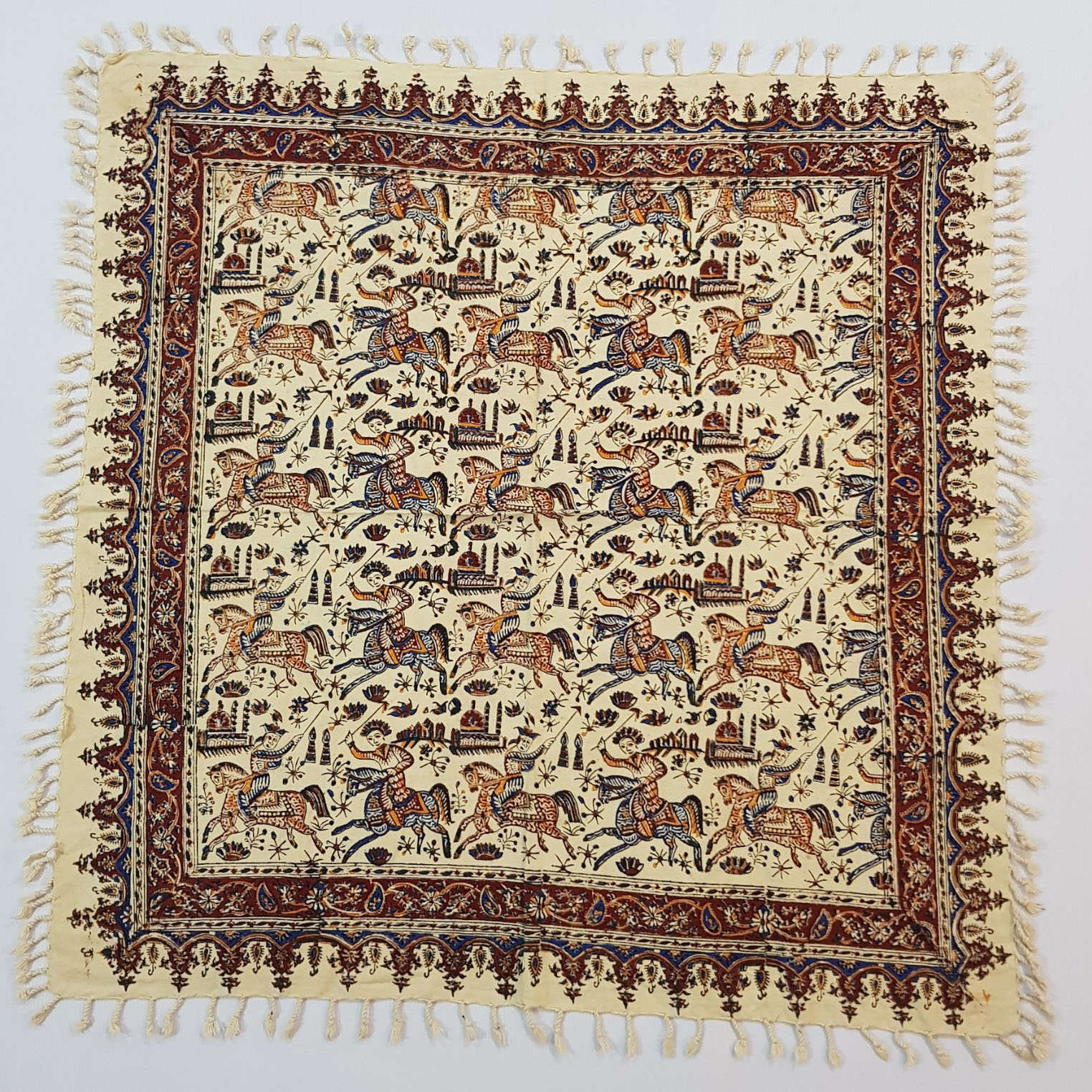 Nappe Persane : Imprimée au Bloc Traditionnel Kalamkari d'Ispahan - Modèle Cheval