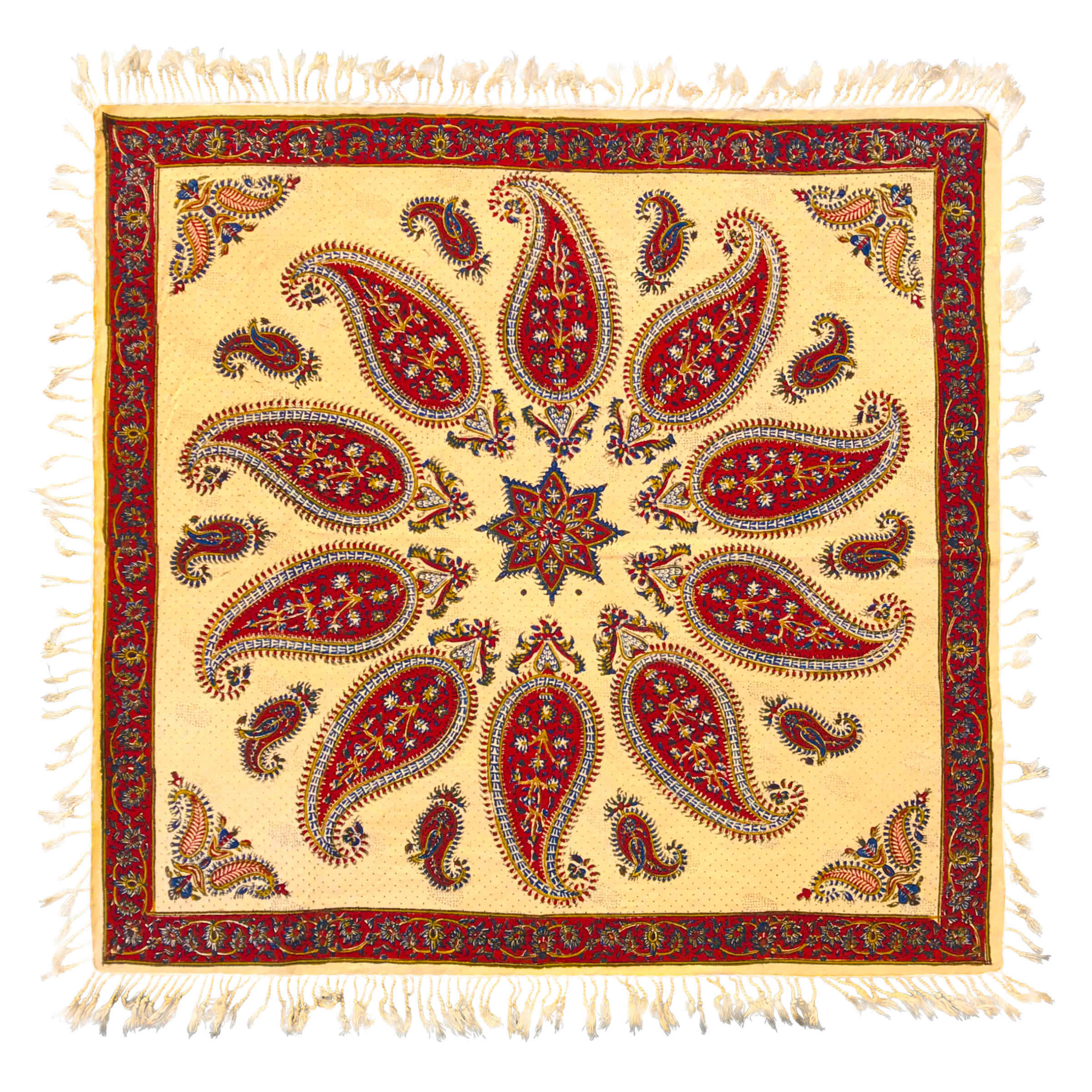 Nappe Persane : Imprimée au Bloc Traditionnel Kalamkari d'Ispahan - Modèle Jaune
