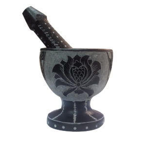 Set Mortier et Pilon en Pierre Fabriqué à la Main pour Herbes et Épices en Noir