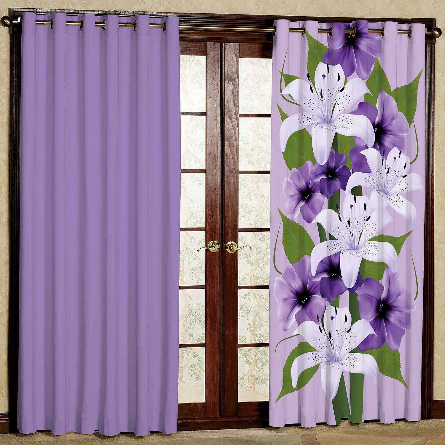 Rideau Œillets en Velours Imprimé – Floral Violet (200x140 cm)