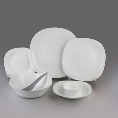 Service de table blanc en mélamine pour 6 personnes Lavable au lave-vaisselle