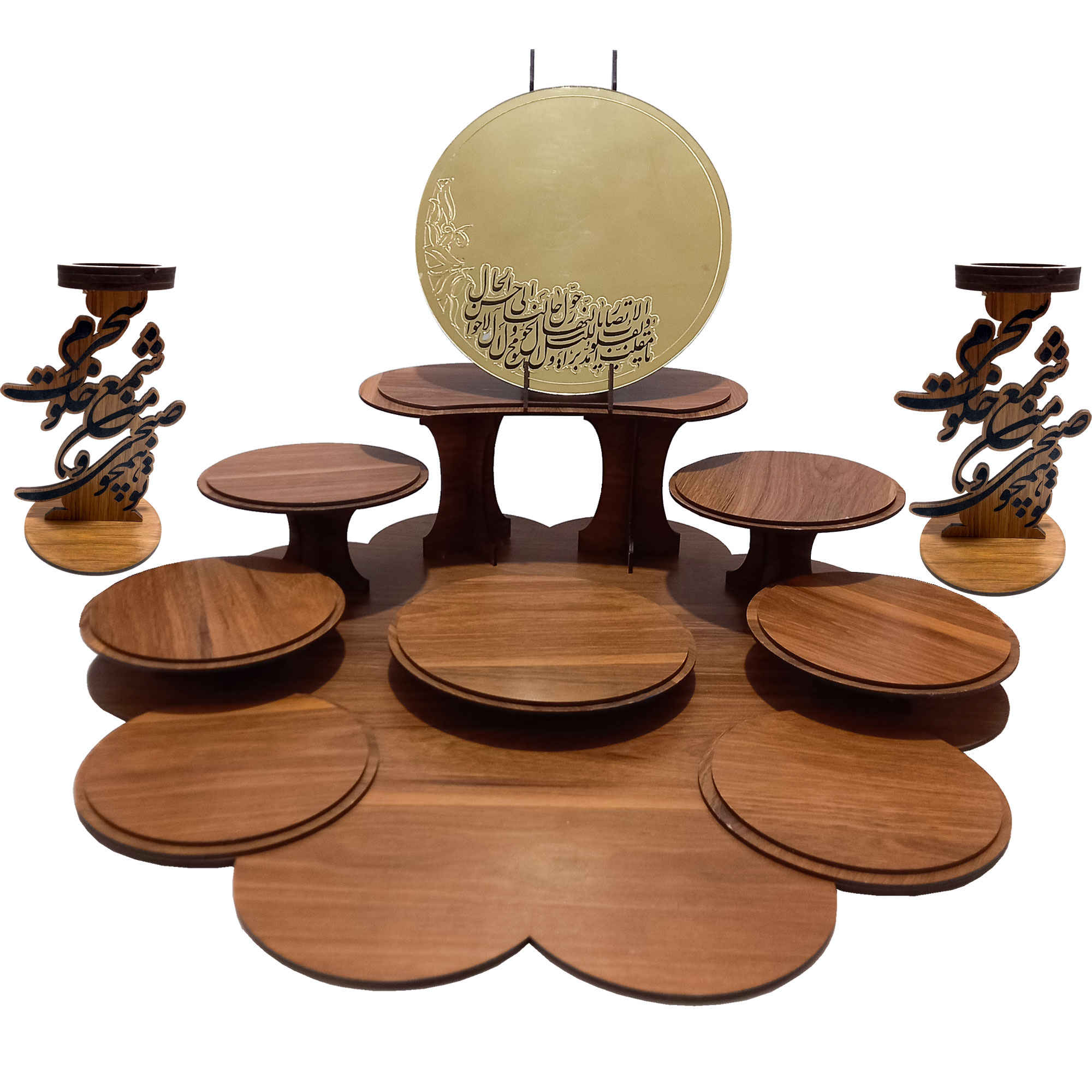 Ensemble Haft-Seen en bois pour Norouz – Porte-bougie avec calligraphie
