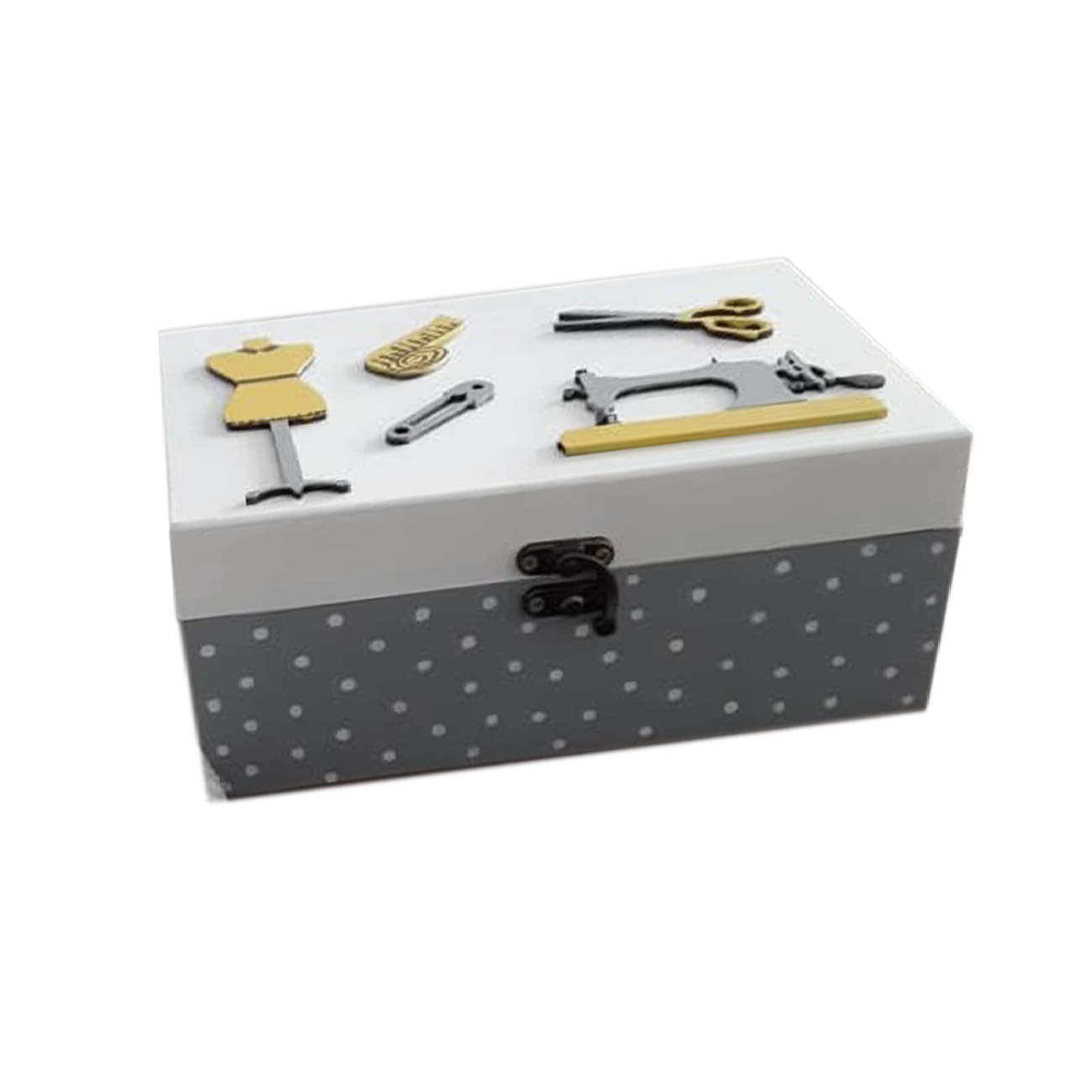 Boîte à couture en bois à 3 compartiments – Coloris gris