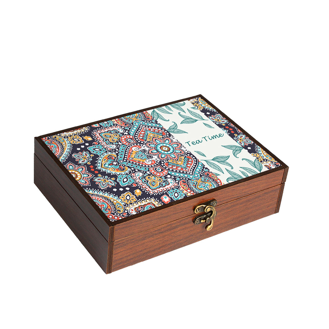 Boîte organisatrice en bois pour sachets de thé 4 compartiments Design persan traditionnel