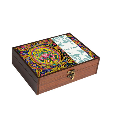 Boîte organisatrice en bois pour sachets de thé 4 compartiments Design traditionnel jaune