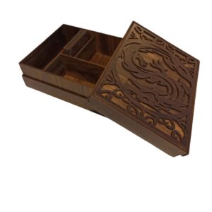 Boîte organisatrice en bois pour sachets de thé 4 compartiments avec sous-verres