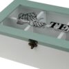 Boîte organisatrice en bois pour sachets de thé 6 compartiments Turquoise et blanc