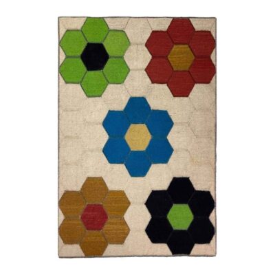 Tapis Kilim en laine persane artisanal tissé à la main floral crème