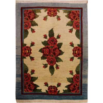 Tapis persan authentique en laine noué à la main à Shiraz crème floral