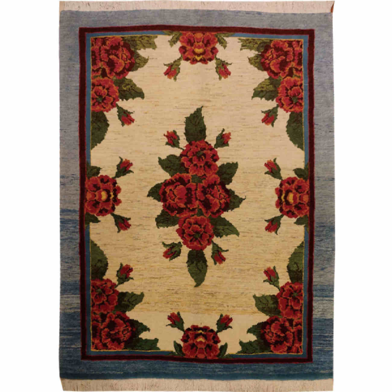 Tapis persan authentique en laine noué à la main à Shiraz crème floral