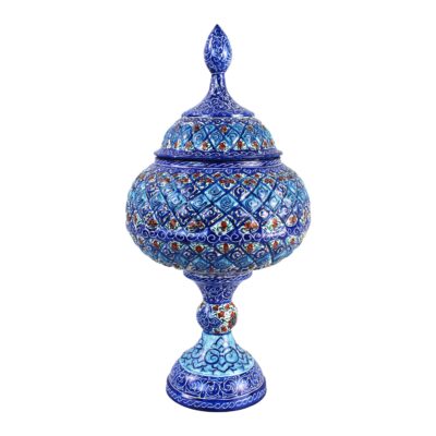 Sucrier persan artisanal en cuivre avec couvercle – Émail Minakari Shams