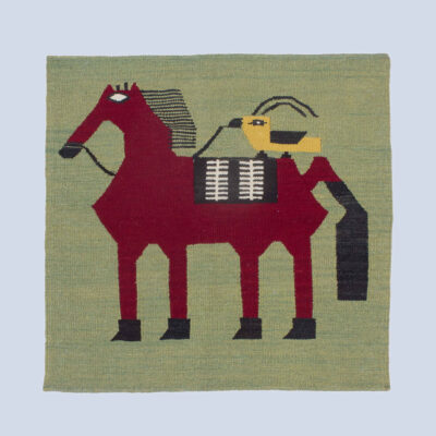 Tapis Kilim en laine persane véritablement tissé à la main en Fars cheval & oiseau vert clair