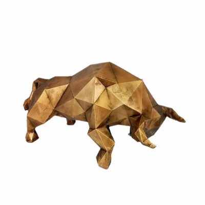 Figurine géométrique de buffle cubisme doré – Accent stylé