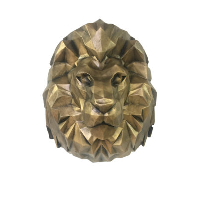 Figurine géométrique de lion cubisme doré – Sculpture d’art cubiste