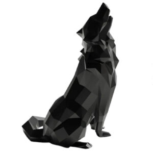 Figurine géométrique de loup cubisme noir – Sculpture artistique