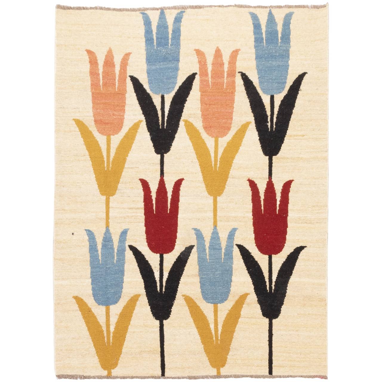 Tapis Kilim en laine persane original tissé à la main à Kerman floral crème