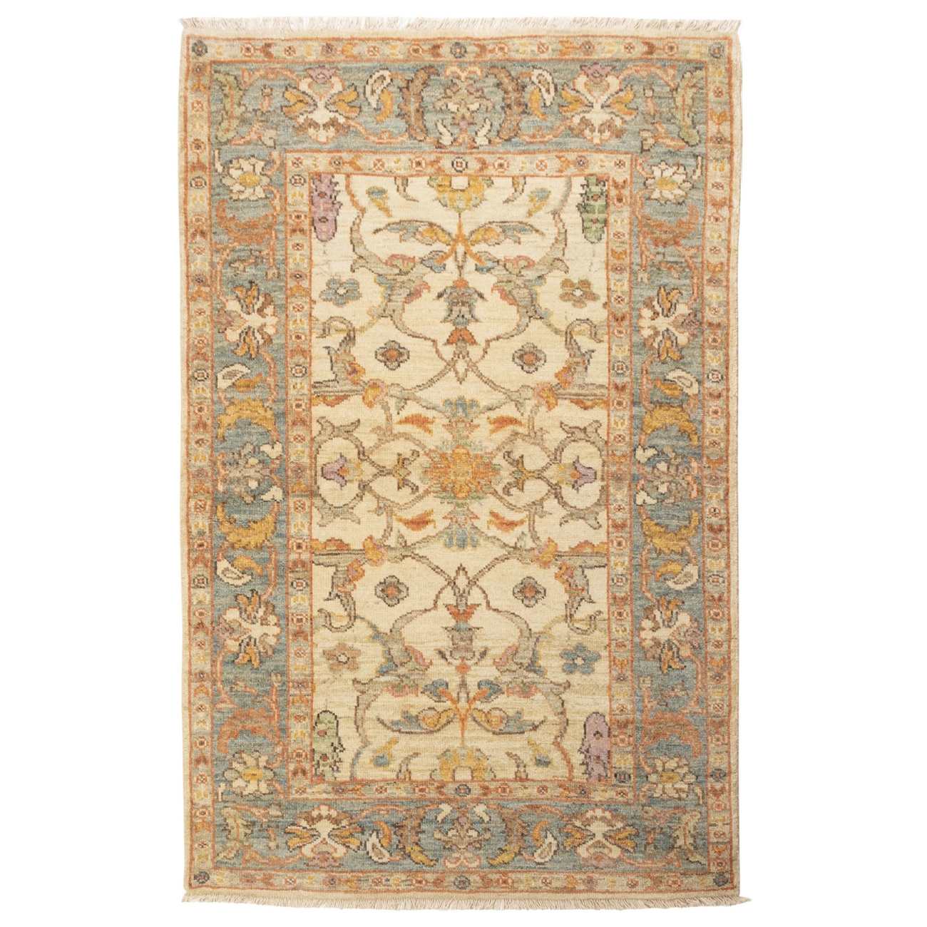 Tapis persan original en laine noué à la main à Shiraz bordure crème