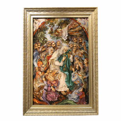 Tapis persan figuratif noué à la main de Tabriz représentant le prophète Joseph et la chemise parfumée de Jacob