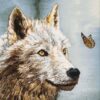 Hand-Knotted Persian Pictorial Rug from Tabriz Depicting Wolf & Butterfly