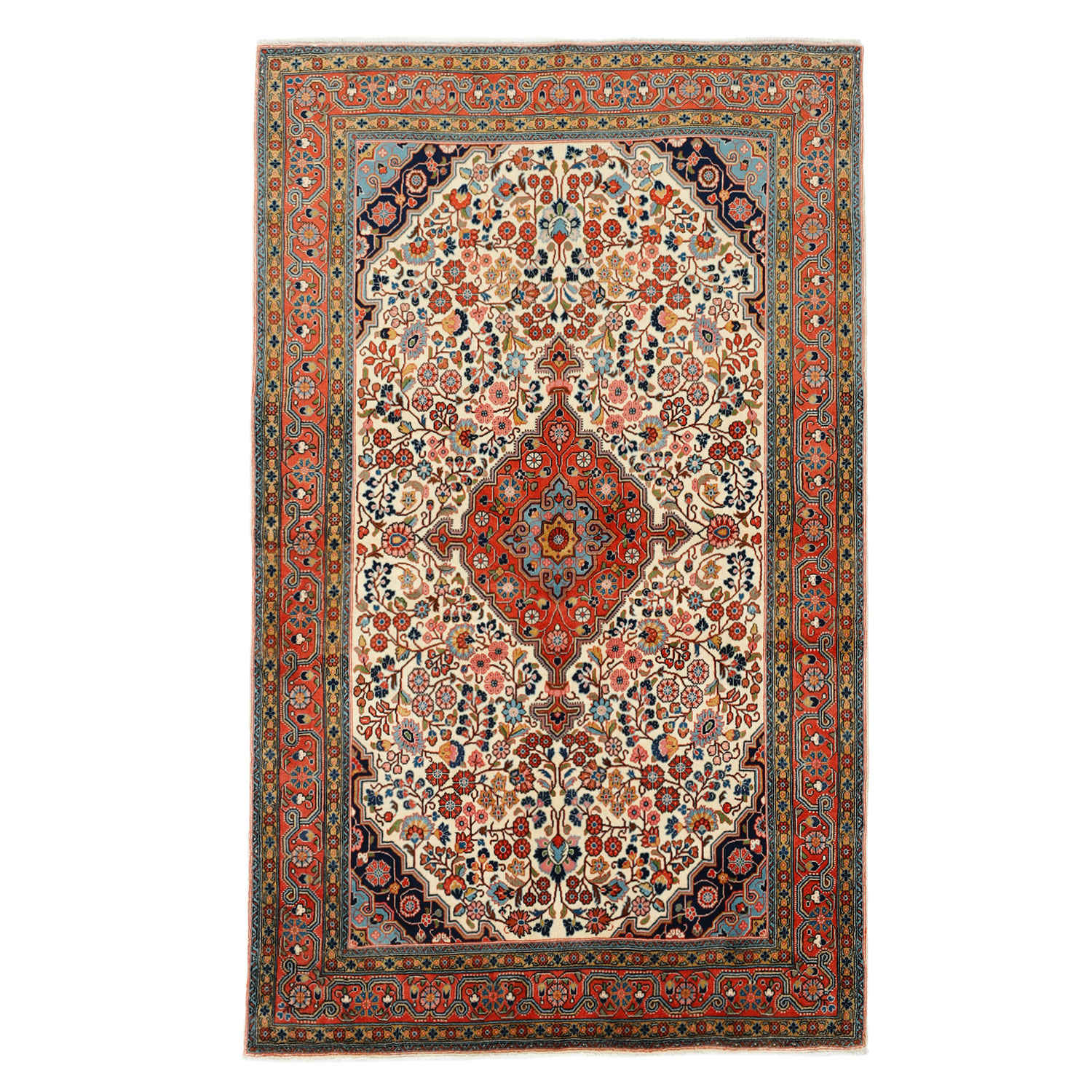 Tapis persan avec laine noué à la main original à Malayer floral rouge