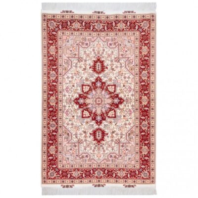 Tapis persan en soie noué à la main original à Tabriz Lachak Toranj rouge