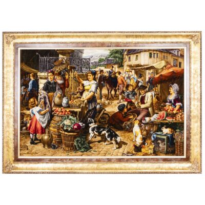 Tapis persan figuratif noué à la main de Tabriz représentant une scène de marché