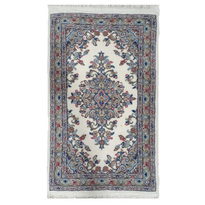 Tapis persan en laine noué à la main original bordure florale