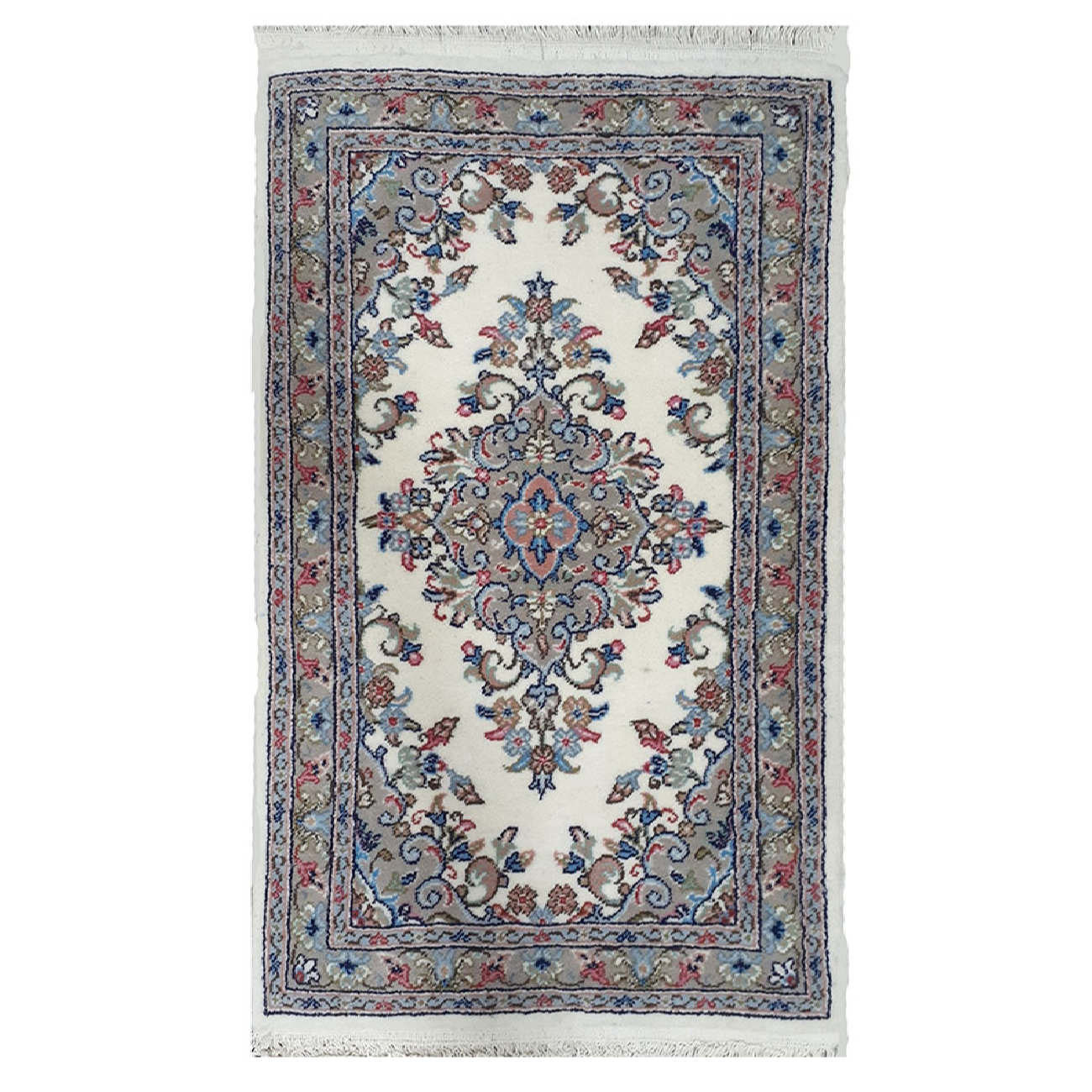 Tapis persan en laine noué à la main original bordure florale