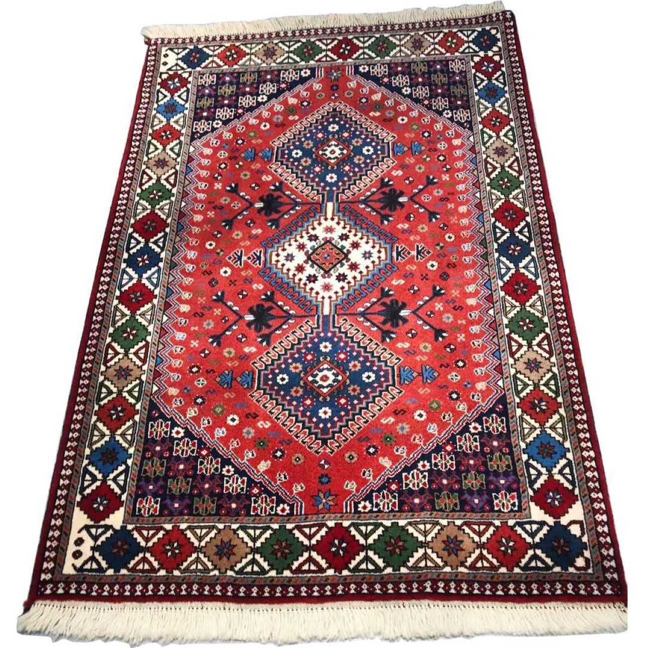 Tapis persan en laine original noué à la main à Fars tribal rouge