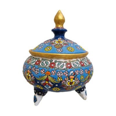 Sucrier en Poterie Persane Fait Main avec Couvercle – Minakari Émaillé Élégance Artistique