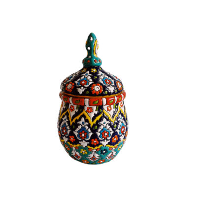 Sucrier en Poterie Persane Fait Main avec Couvercle – Minakari Émaillé Artistique