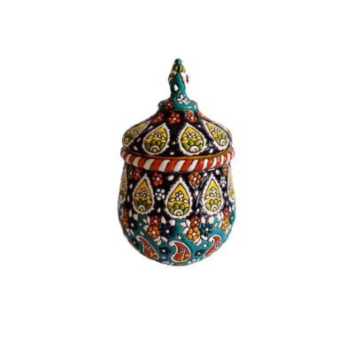 Sucrier en Poterie Persane Fait Main avec Couvercle – Minakari Émaillé Kreshmeh