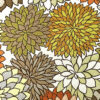 Pouf rond floral vert avec pieds en bois