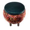Pouf en velours avec pieds en bois inspiré de l'art persan rond et rouge