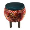 Pouf en velours avec pieds en bois inspiré de l'art persan rond et rouge