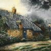 Hand-Knotted Persian Pictorial Rug from Tabriz Depicting Thomas Kinkade Foxglove Cottage