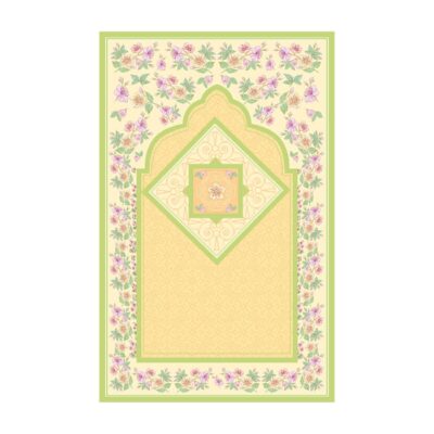 Tapis de Prière Islamique en Velours Jaune pour Musulmans avec Motif Floral