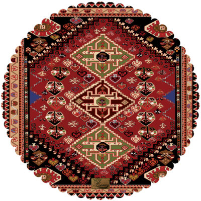 Nappe en Velours Élégance Persane Ronde avec Design Tribal Rouge