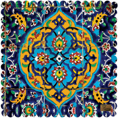 Nappe en Velours Élégance Persane en Bleu Carreau