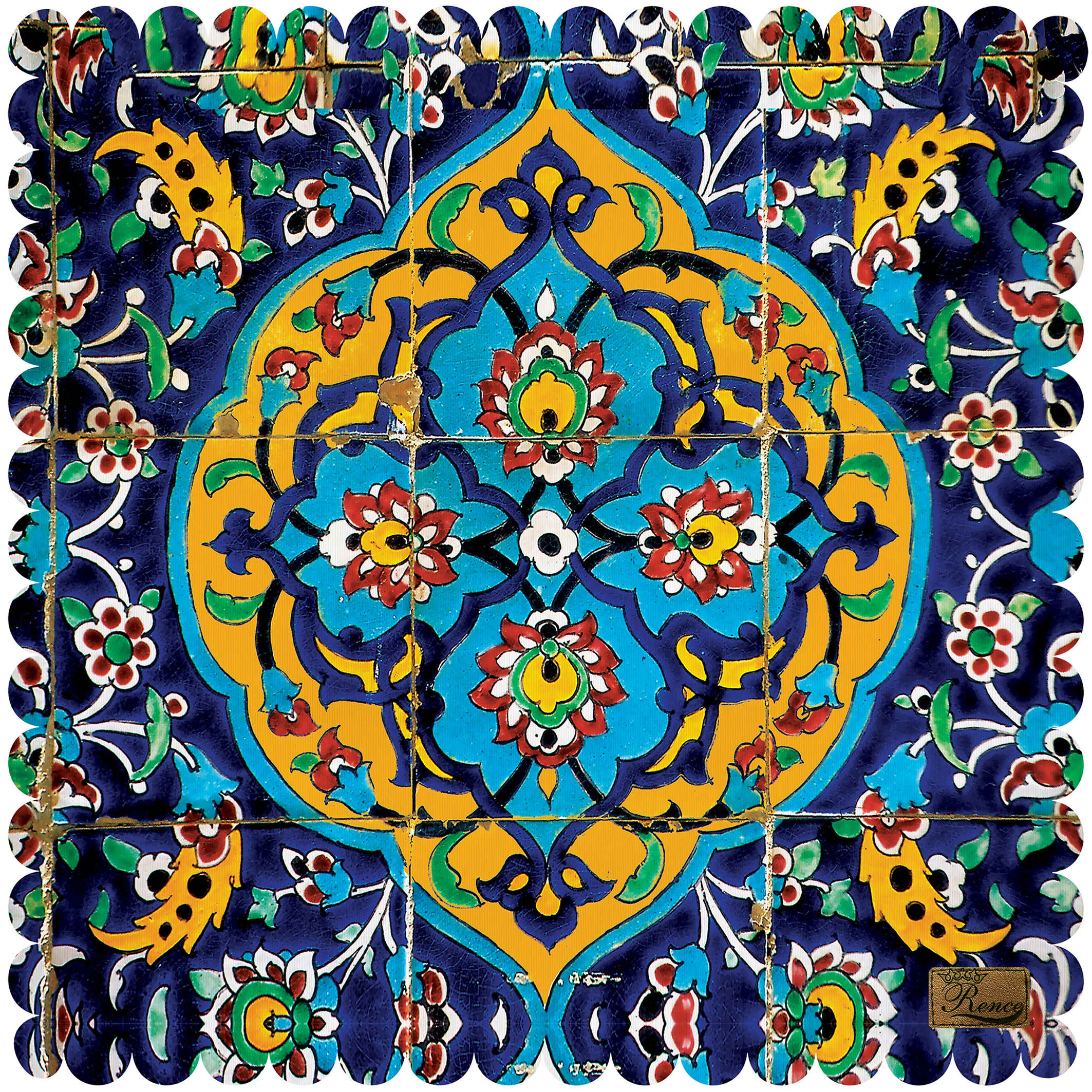 Nappe en Velours Élégance Persane en Bleu Carreau