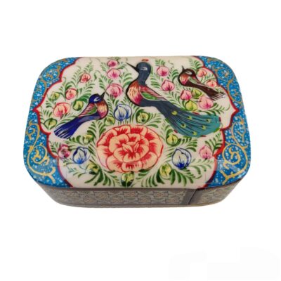 Boîte à cartes en bois persan – Émaillage Khatam Oiseaux et Fleurs