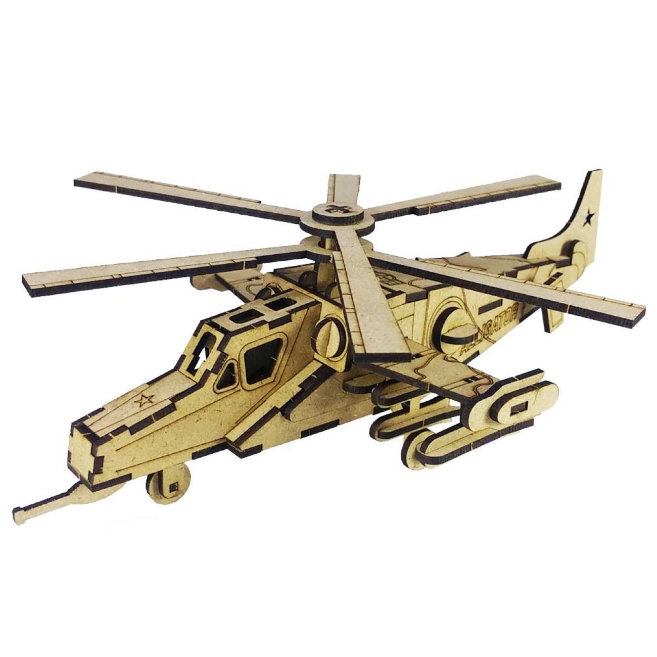 Kit de Modèle Puzzle 3D en Bois 64-Pièces – Hélicoptère d'attaque