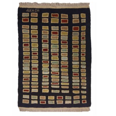 Tapis Gabbeh en laine persane véritablement tissé à la main en Fars géométrique noir