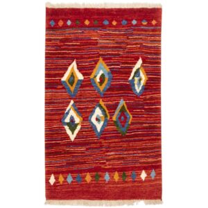 Tapis en laine Gabbeh persan authentique tissé à la main en Fars géométrique