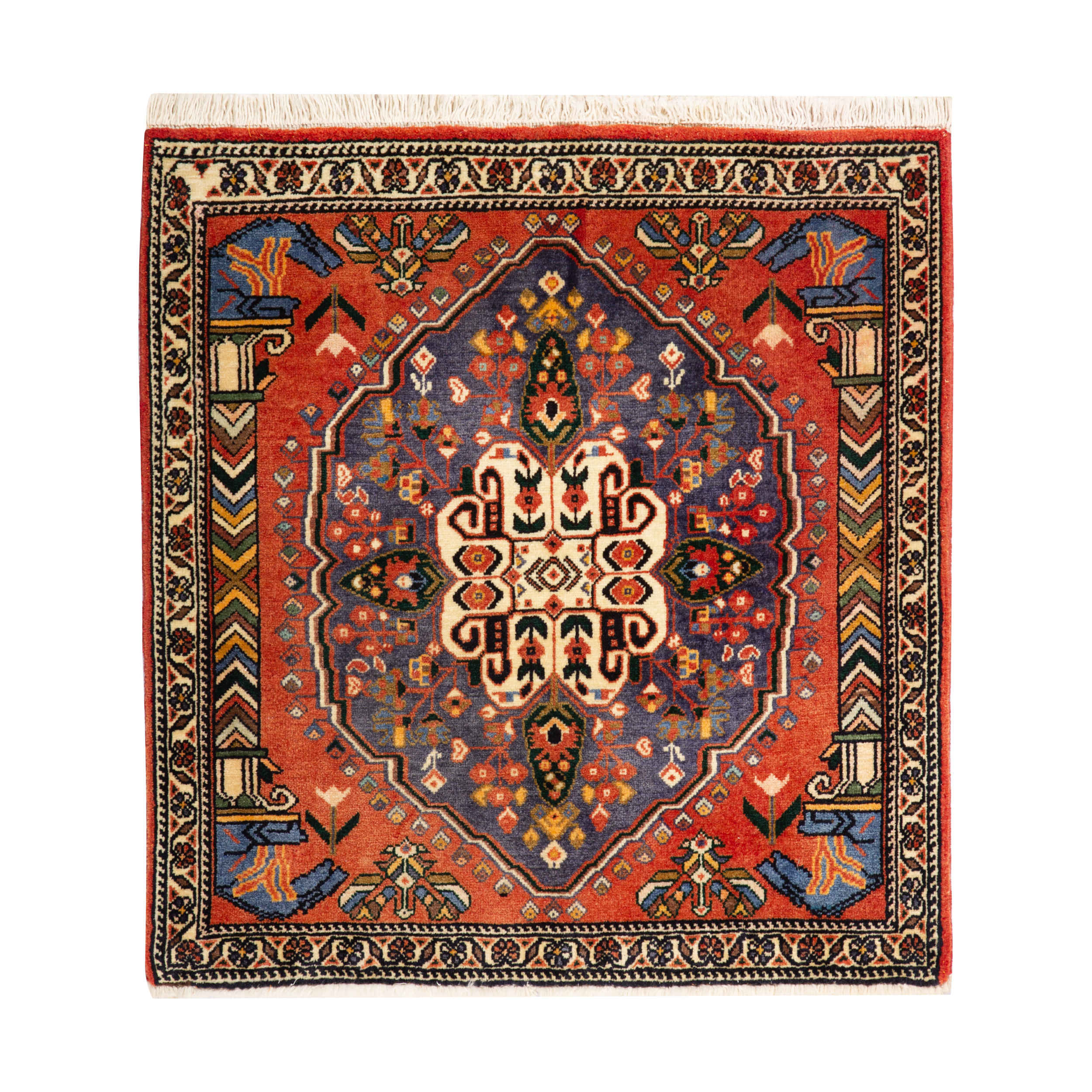 Tapis persan authentique en laine noué à la main à Fars Qashqai brique rouge