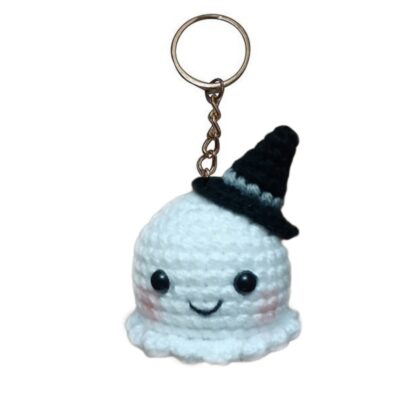 Porte-clés crochet fait main – Design fantôme blanc